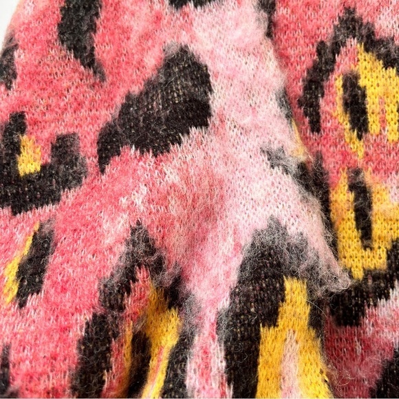 SFW Crew Neck Sweater  Ombre Pink Animal Cheetah Print Fuzzy Wool Blend Sz L - Picture 13 of 13
